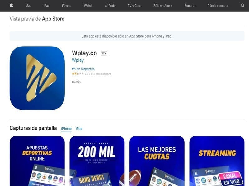 Descarga en Wplay App Store