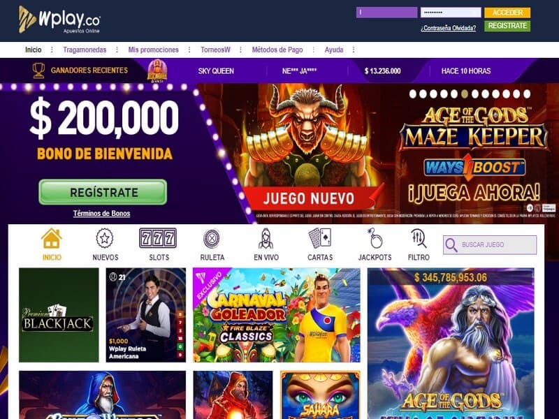 Sitio web sobre el casino Wplay